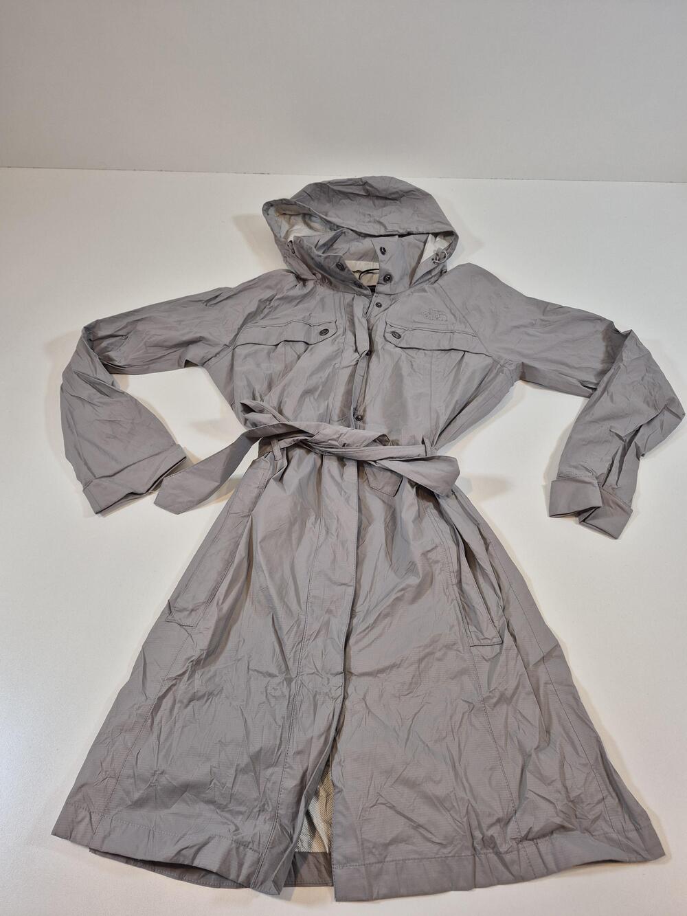 The North Face Coat Womens M Gray HyVent 2.5L Belted Hooded Rain Trench Jacket